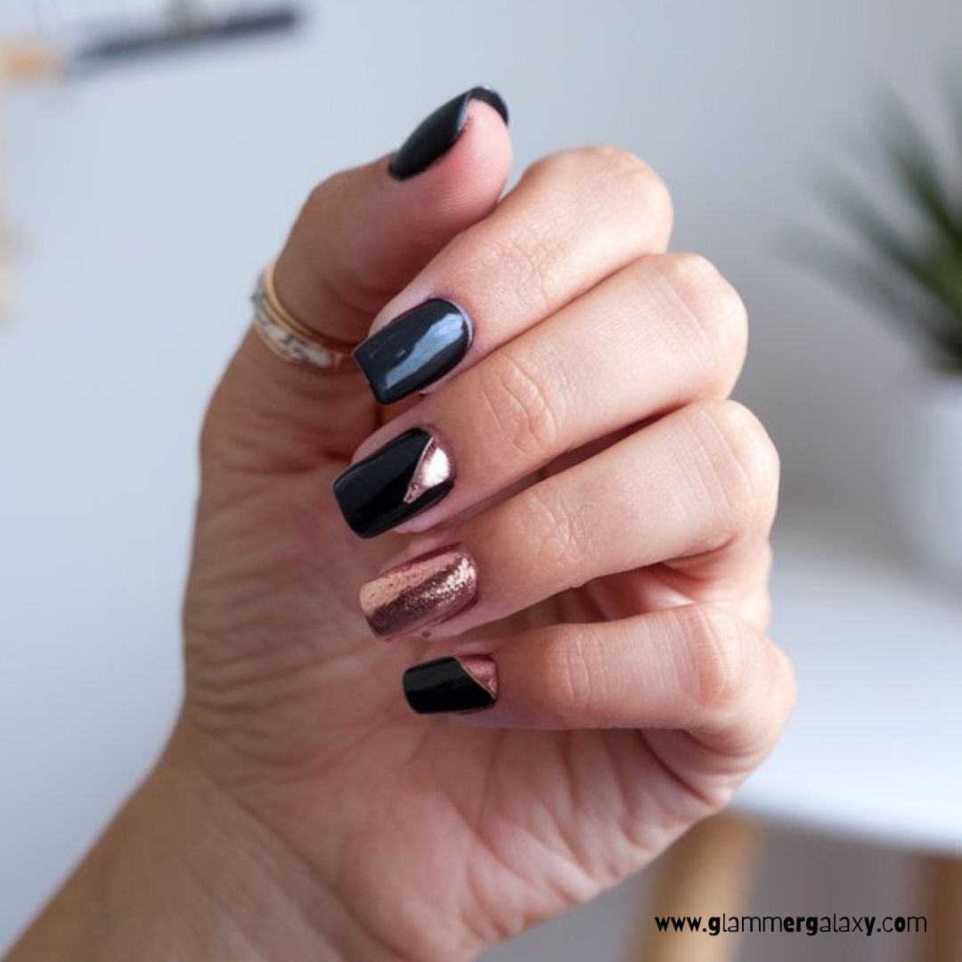 Black and Rose Gold Nail Designs having Timeless Black and Rose Gold Combo
