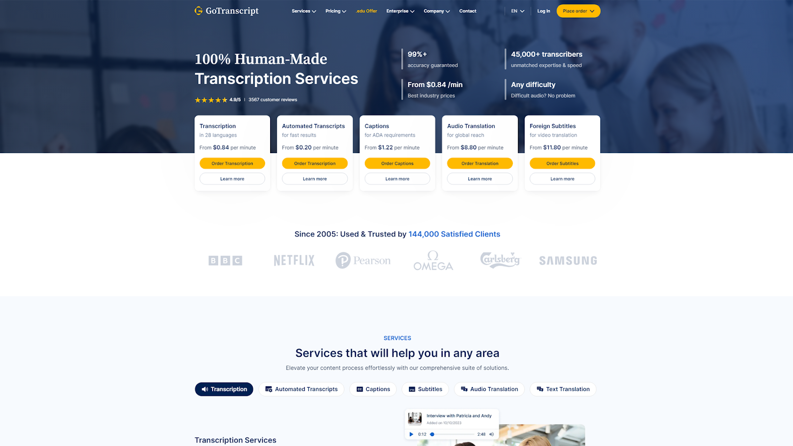 Gotranscript homepage 