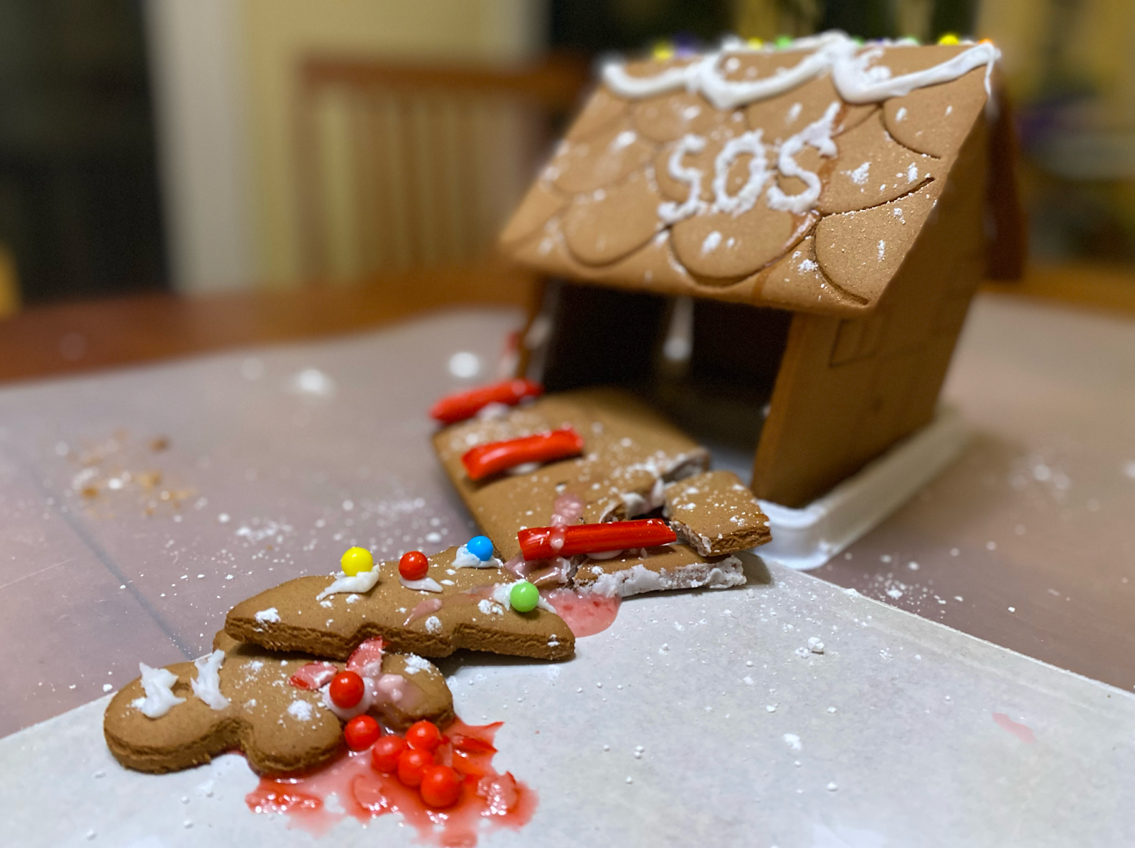 Sara's gingerbread murder scene