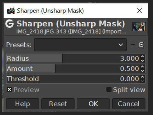 GIMP sharpening setting 