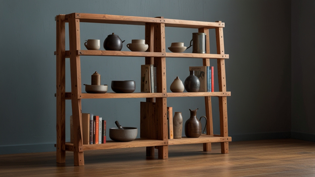 diy wooden contraption shelving with levers to open