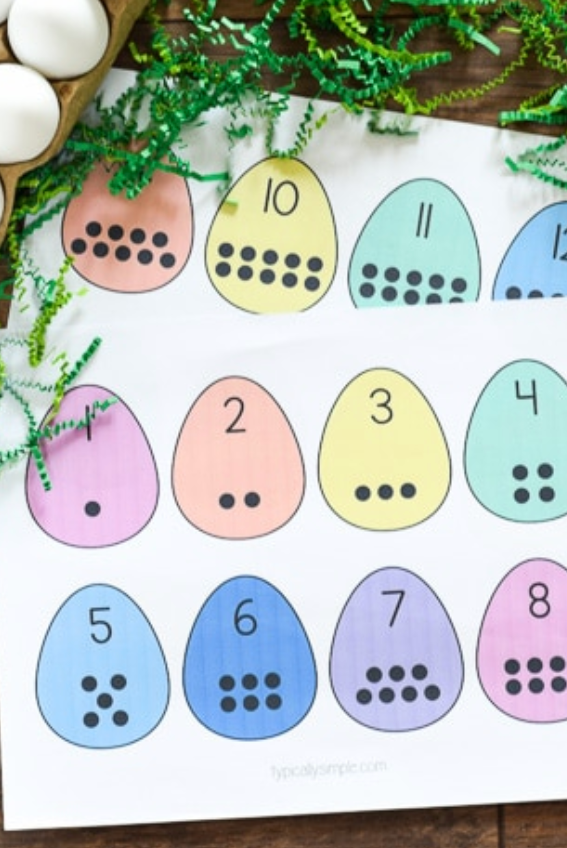 easter egg hunt ideas, paper with colorful eggs and number for counting