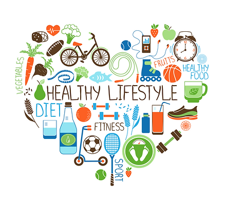 A heart shape surrounding with multiple healthy lifestyle icons