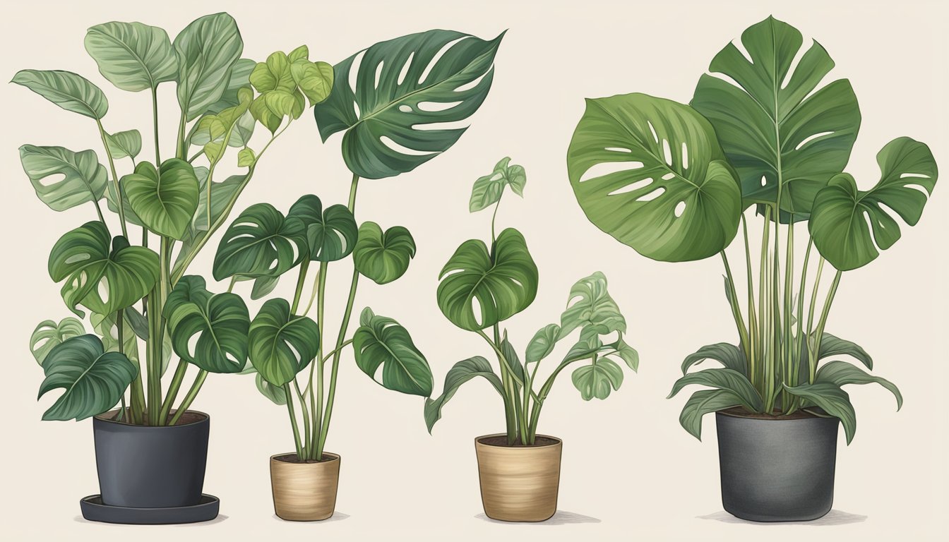 Philodendron Gloriosum and Splendid side by side, with labeled care requirements below each plant