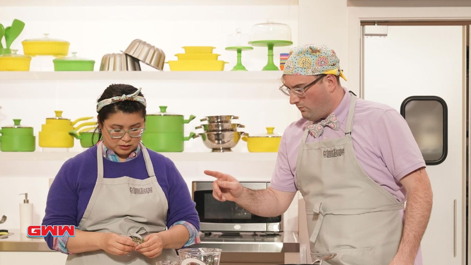 Crime Scene Kitchen contestants focused on solving a dessert challenge in the kitchen.