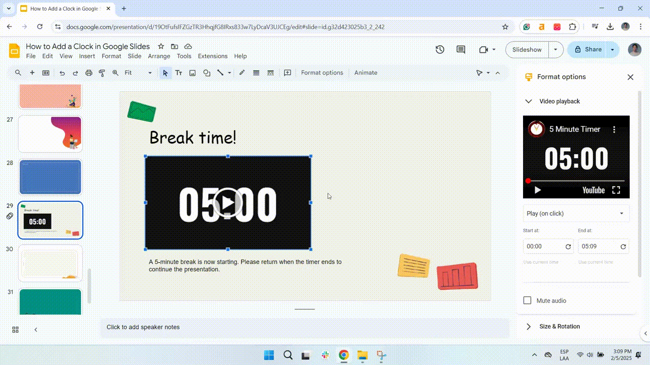 Embeding a clock timer into Google Slides