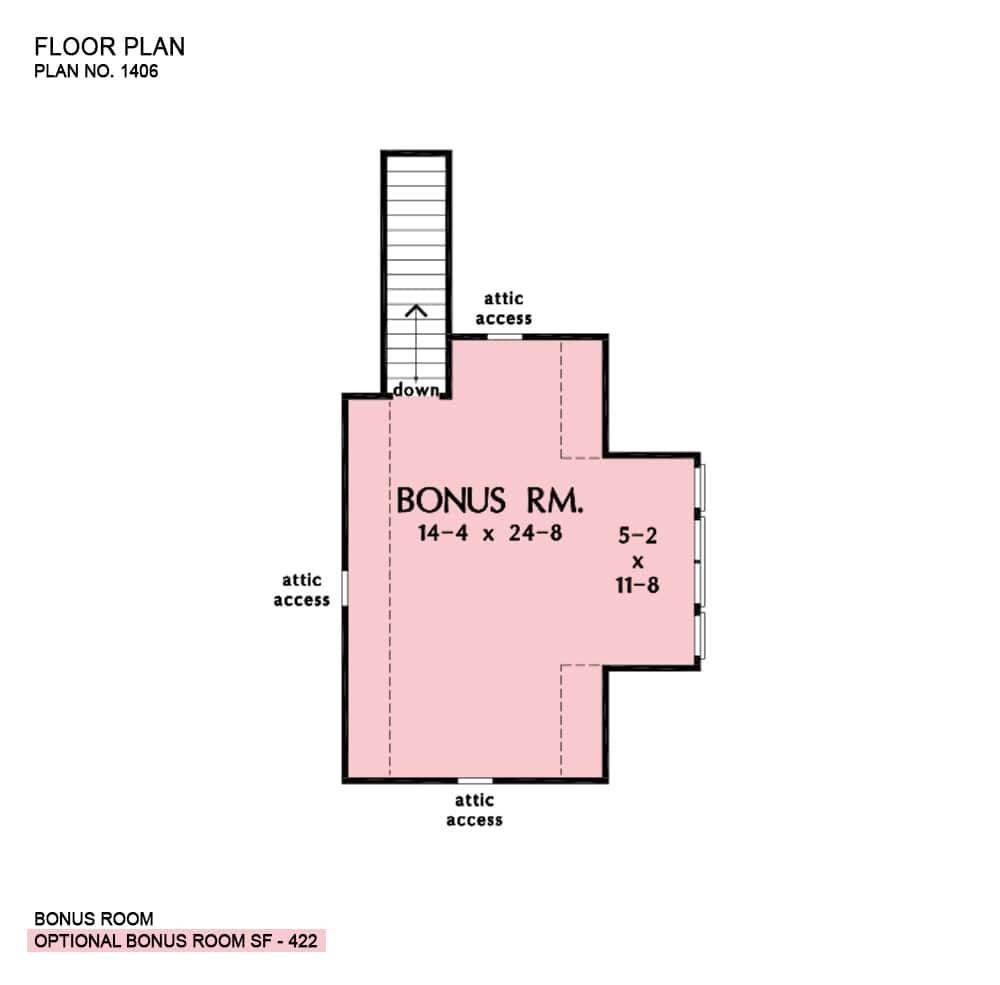 Bonus level floor plan showing the attic access and a staircase leading down the main floor.