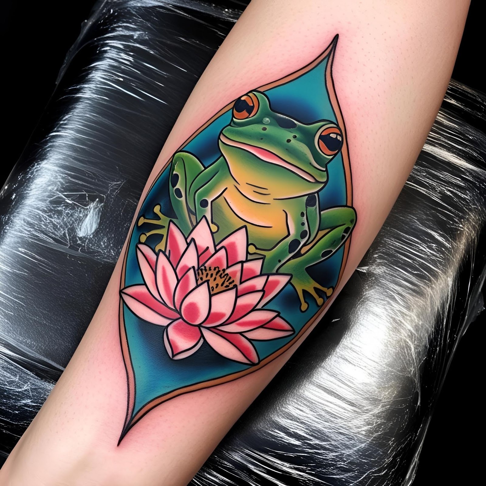 Frog and Lotus Tattoo