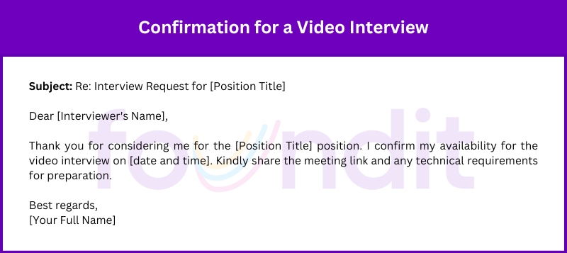 An email confirming a video interview