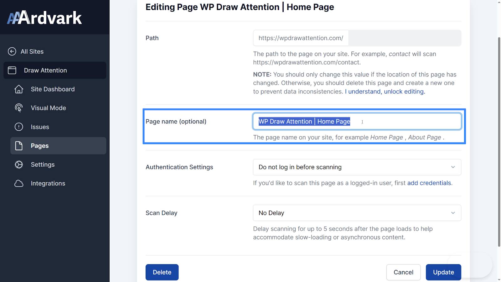 The screenshot displays the edited page title and how to save it.