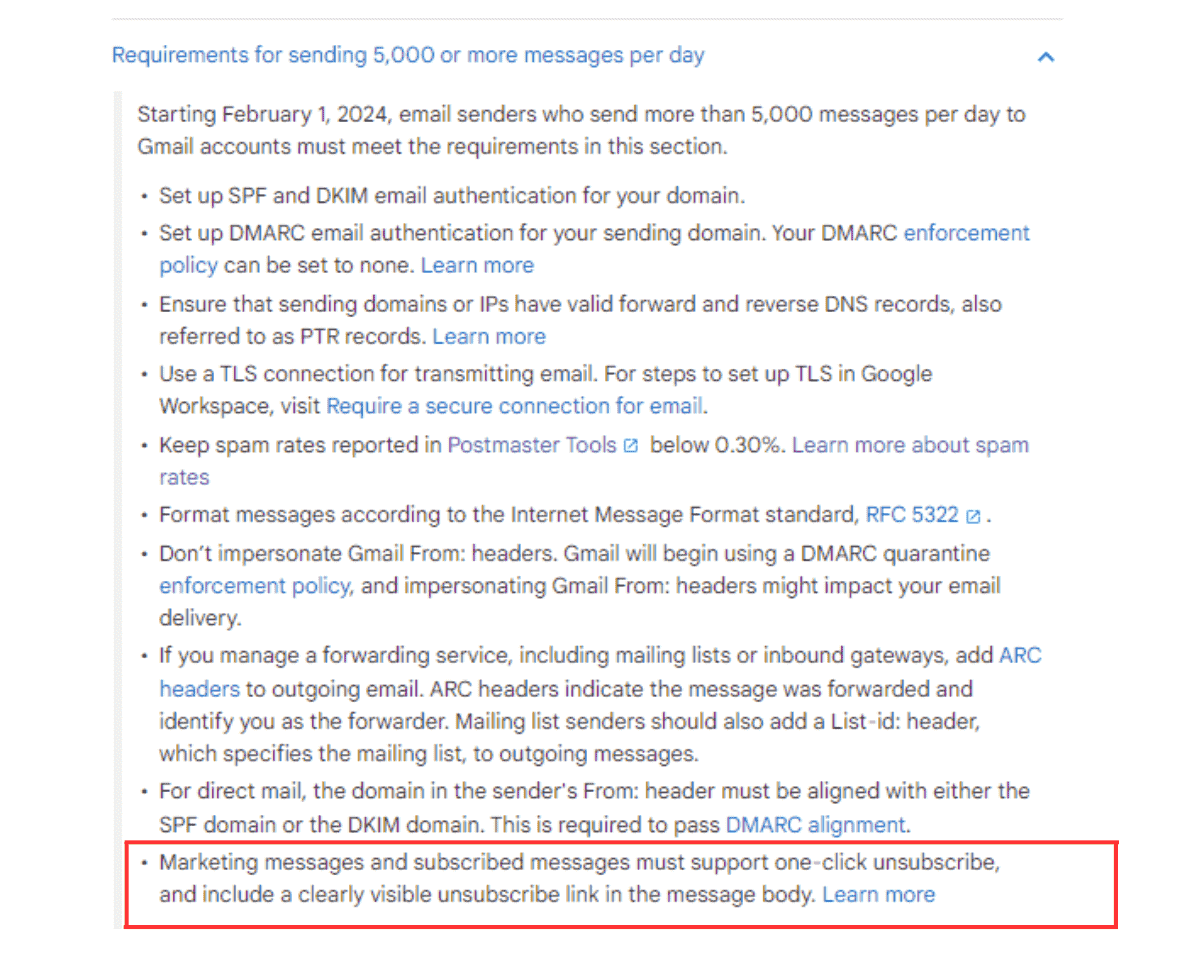 Marketing messages and subscribed messages must support one click unsubscribe, and include a clearly visible unsubscribe link in the message body