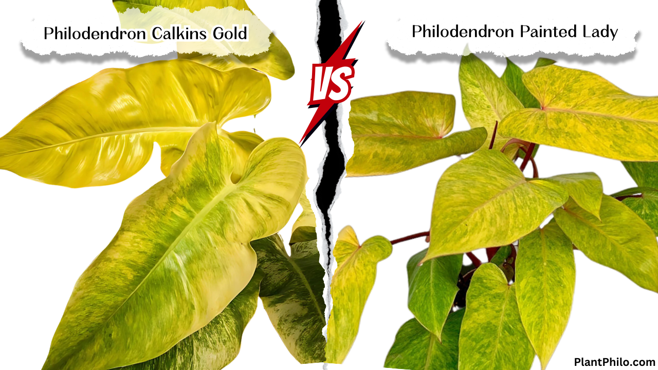 Philodendron Calkins Gold vs. Painted Lady Leaf Shape Color Growth Habit Common Problems and Solutions Soil Fertilizing Propagation Pests & Diseases