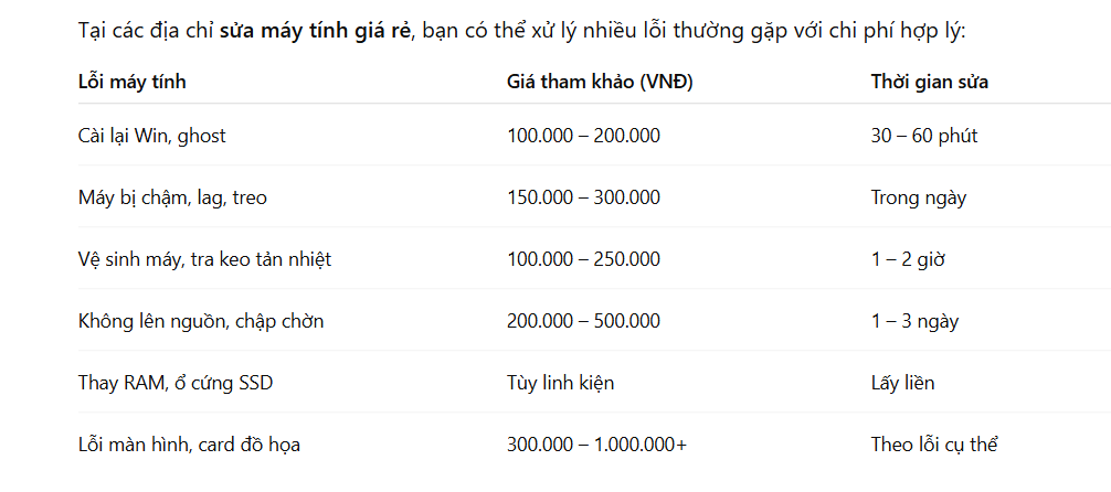 Địa điểm sửa máy tính giá rẻ