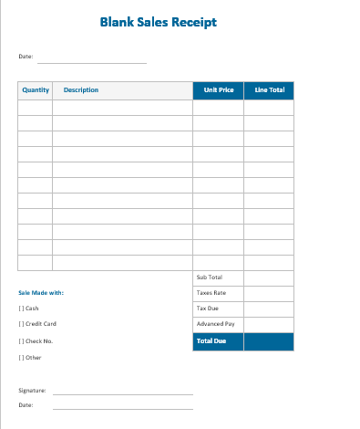 Receipt Templates Word: Simple Blank Sales Receipt Template by Template.Net