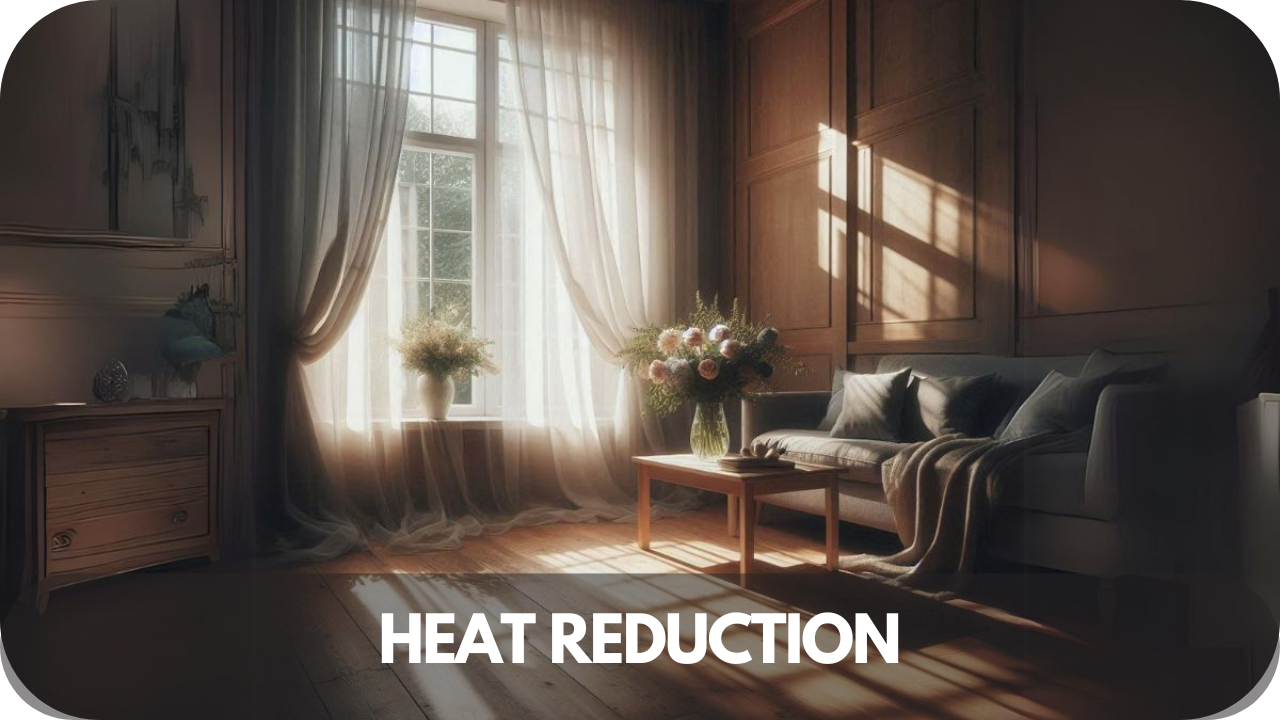 Heat control with sheer curtains and sunscreen blinds