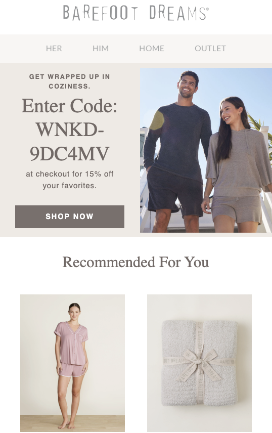 personalized email discount code for luxury goods brand