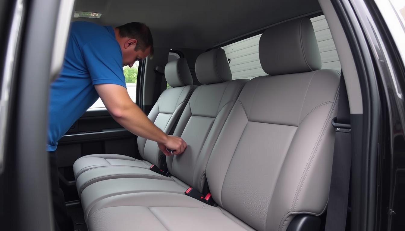 Final inspection of properly installed custom truck seat covers