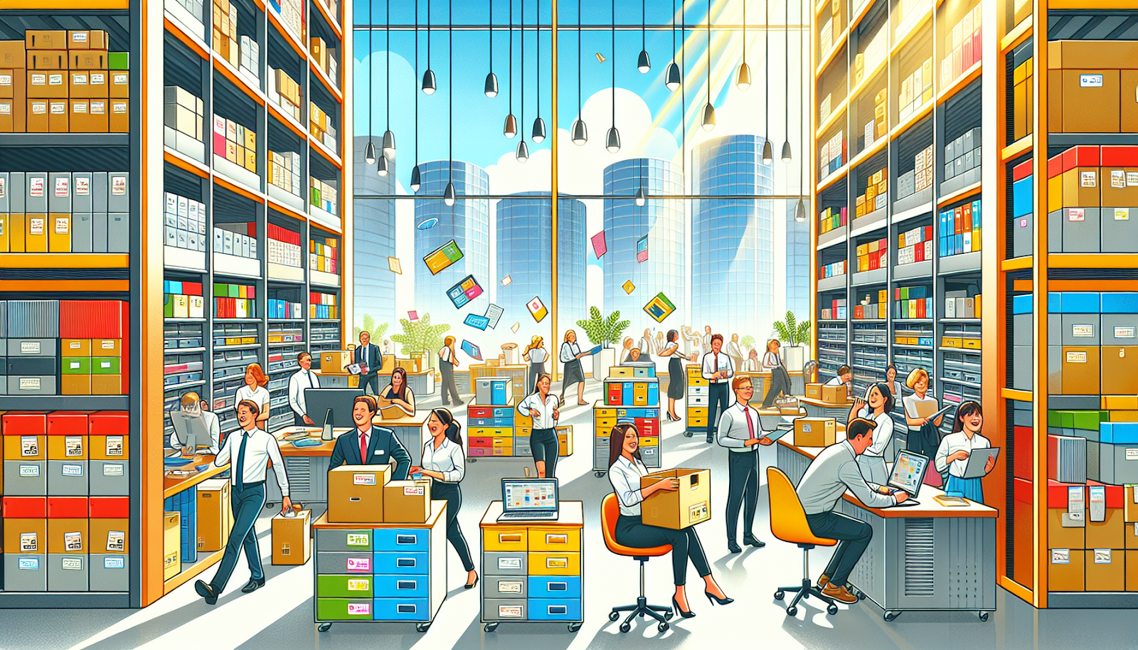 An illustration depicting space optimization for businesses using storage units.
