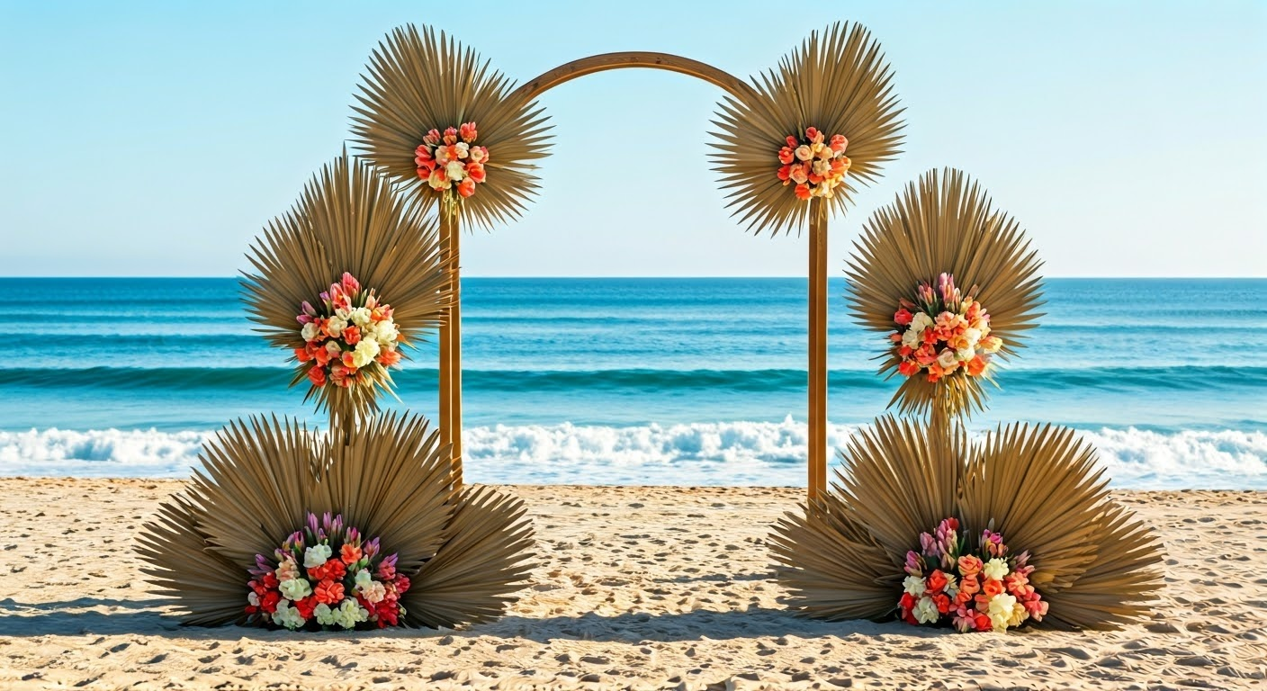 Coastal wedding flowers by the beach.