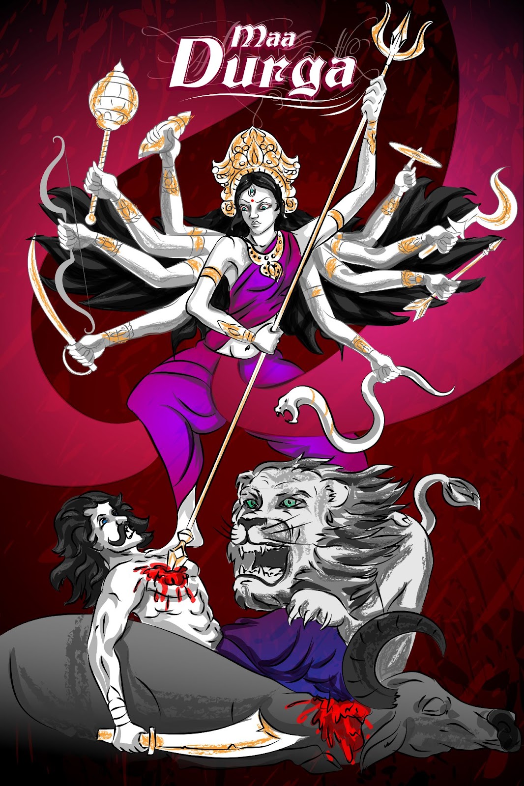 Goddess Durga triumphs over evil Mahishasura