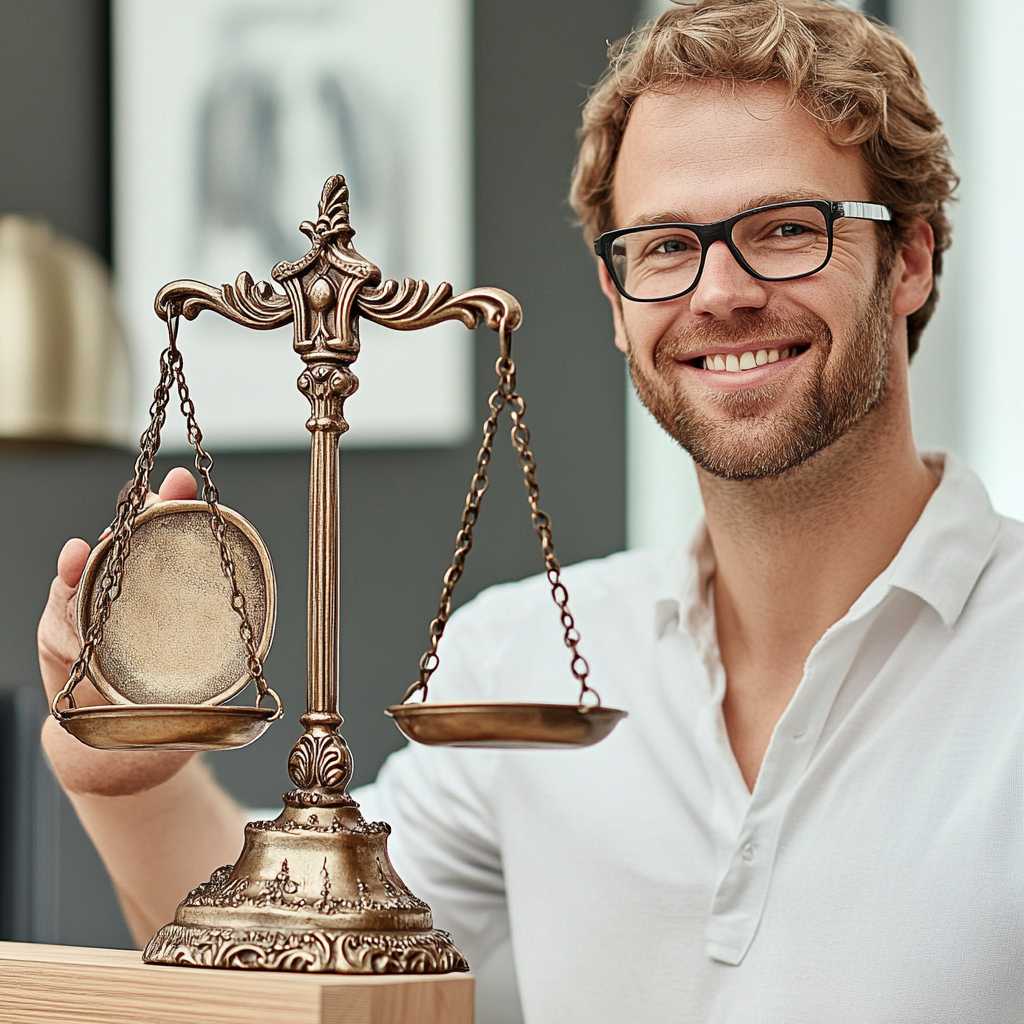 Professional holding a balanced scale and a shield, symbolizing legal compliance and ethical hiring practices in the recruitment process.