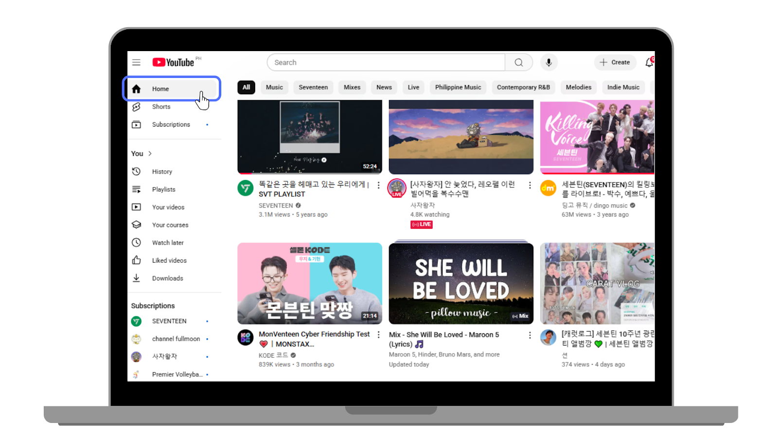Youtube Algorithm homepage
