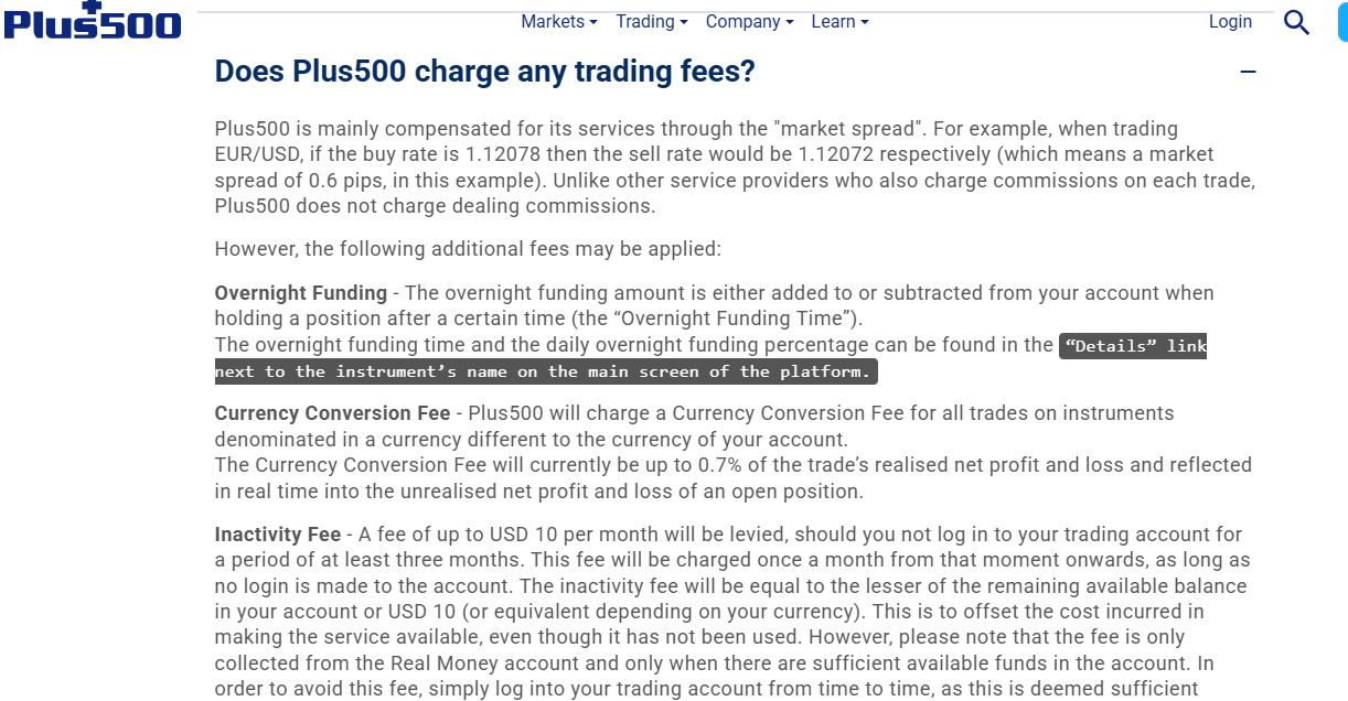 Plus500 fees and deposits