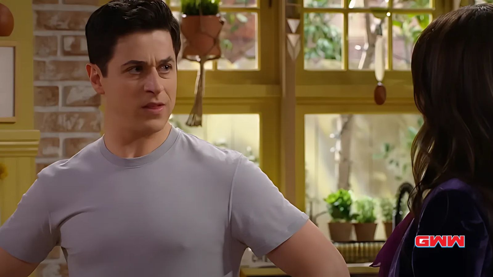 David Henrie as Justin Russo looking frustrated in a kitchen setting