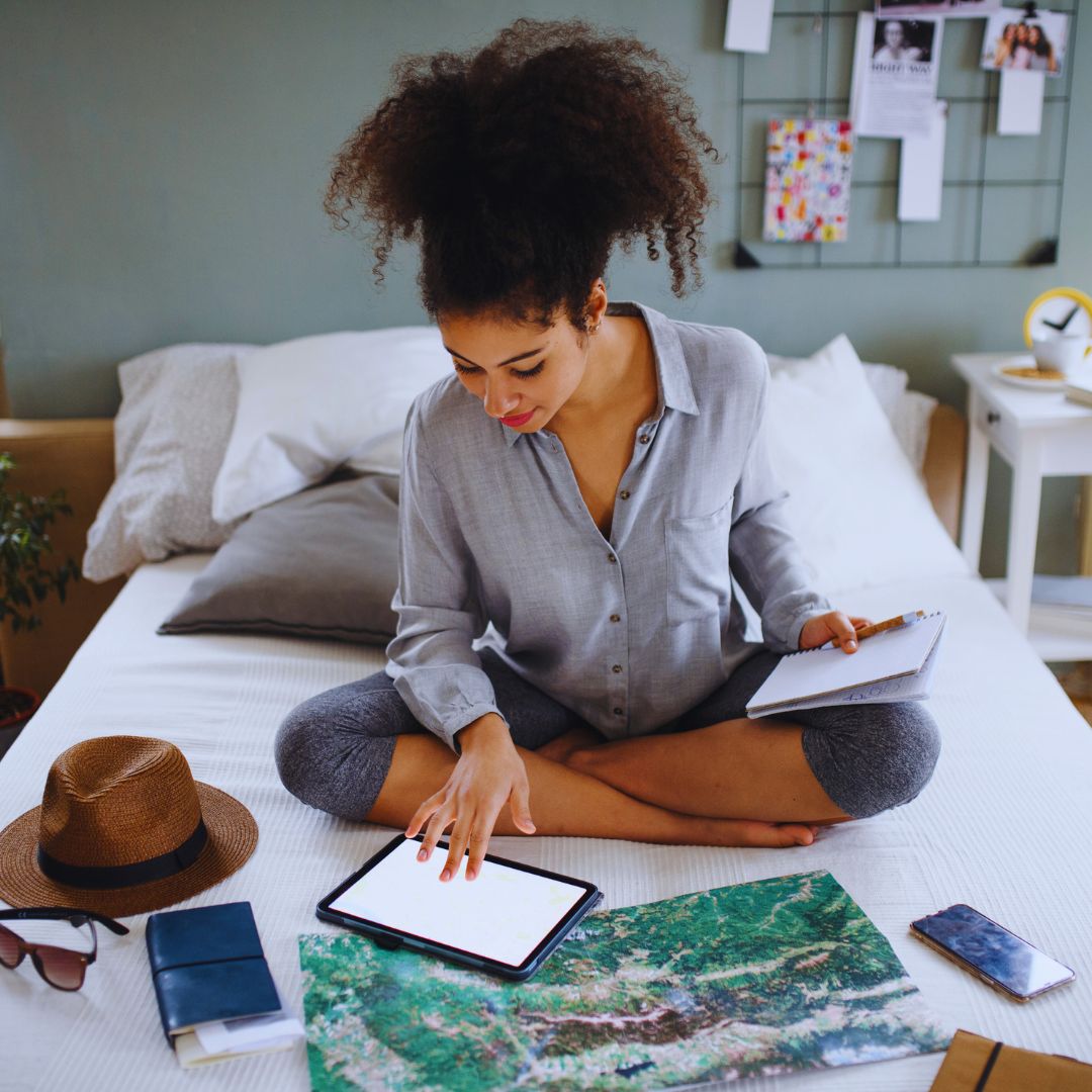 woman planning a trip