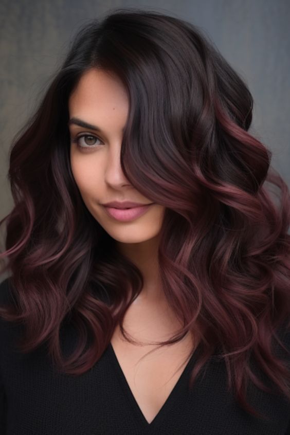 Rich Burgundy Balayage Ombre on Medium-Length Hair