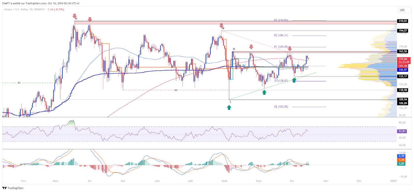 Gráfico de precios SOL/USD en diario