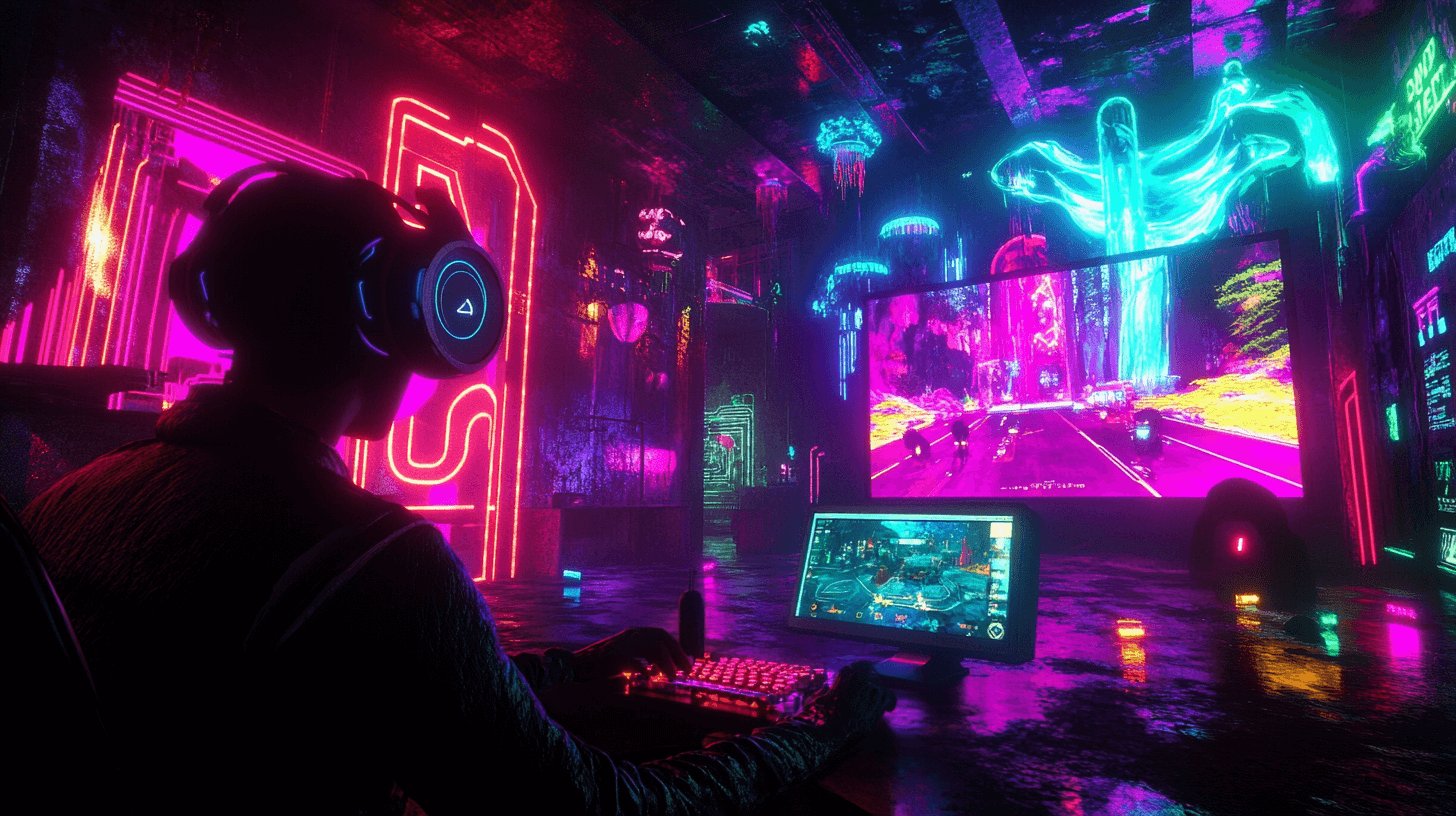 Person playing a psychedelic visual video game while high

