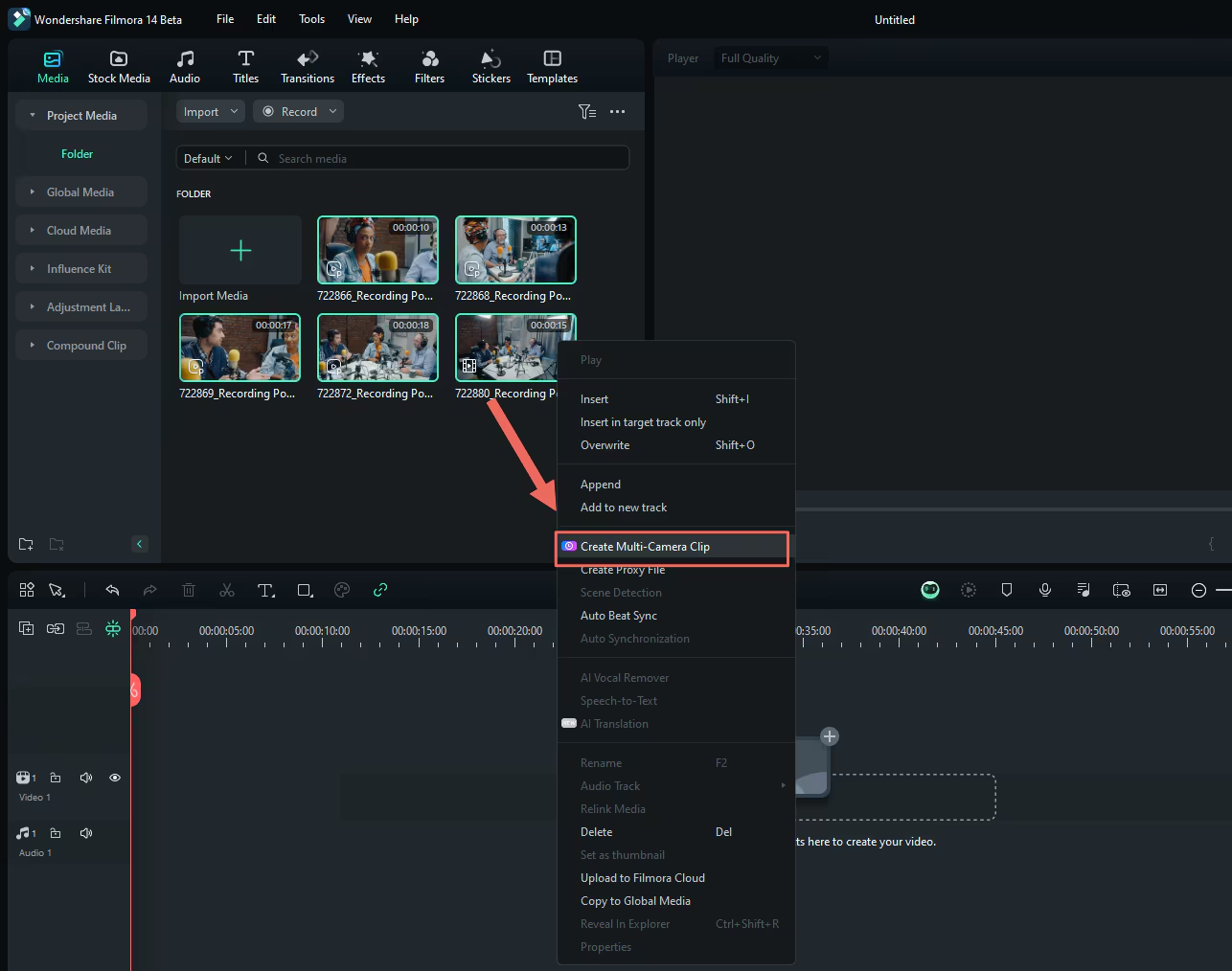 create a multi-camera clip