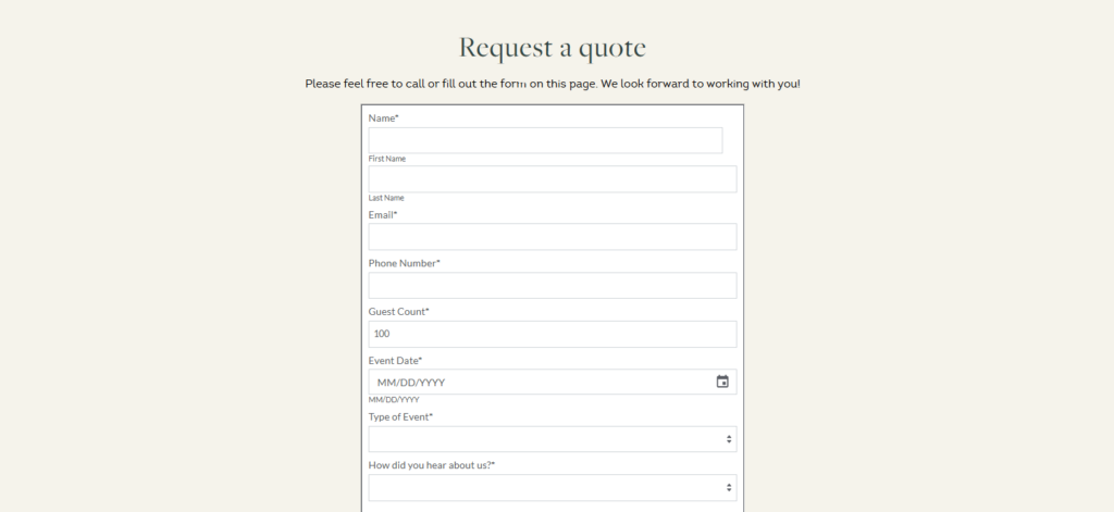 Screenshot of the "Request a quote" page.