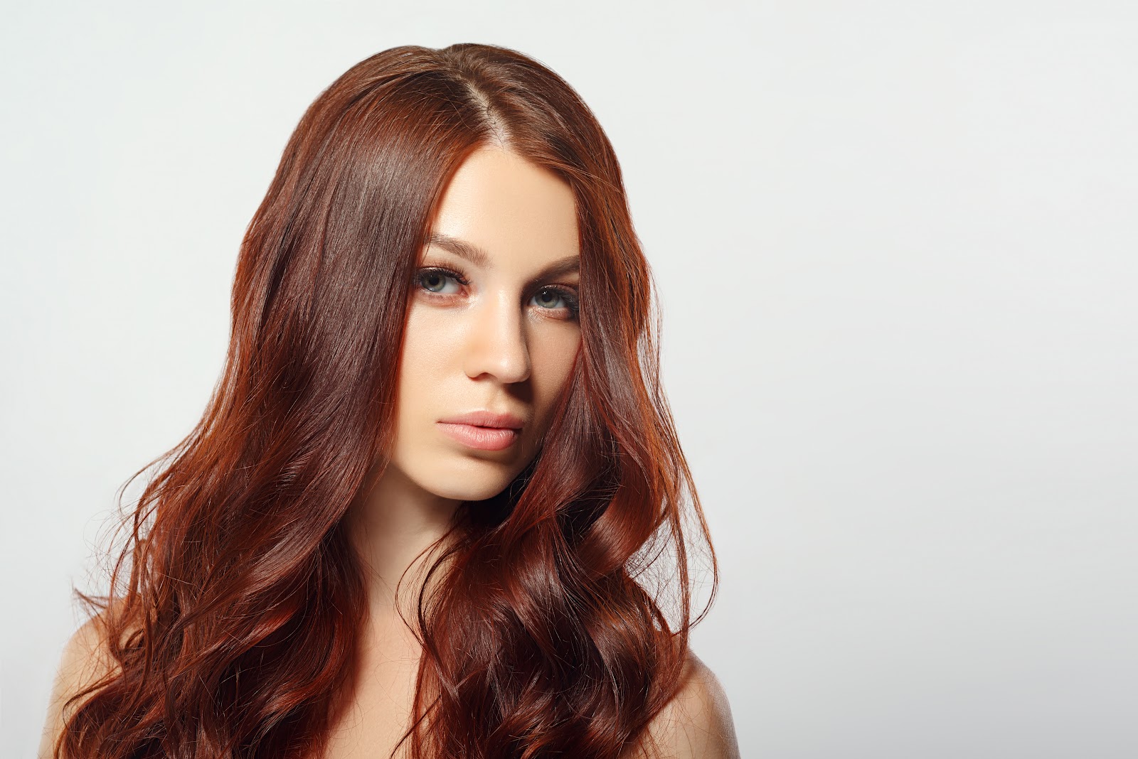 Model with Auburn Balayage hair color