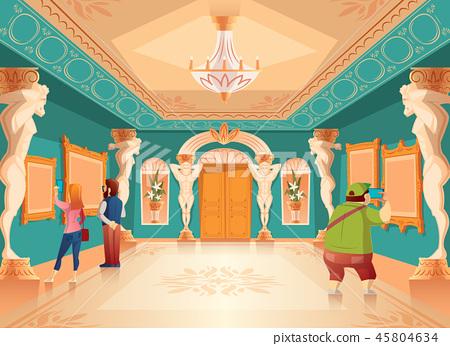 cartoon museum exhibition with pictures, visitors - Stock Illustration  [45804634] - PIXTA