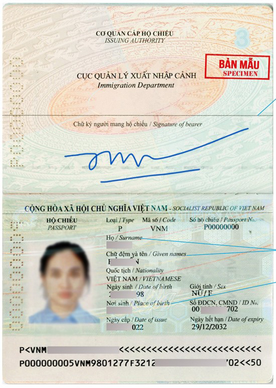 Ký tên trên hộ chiếu phải đúng vị trí