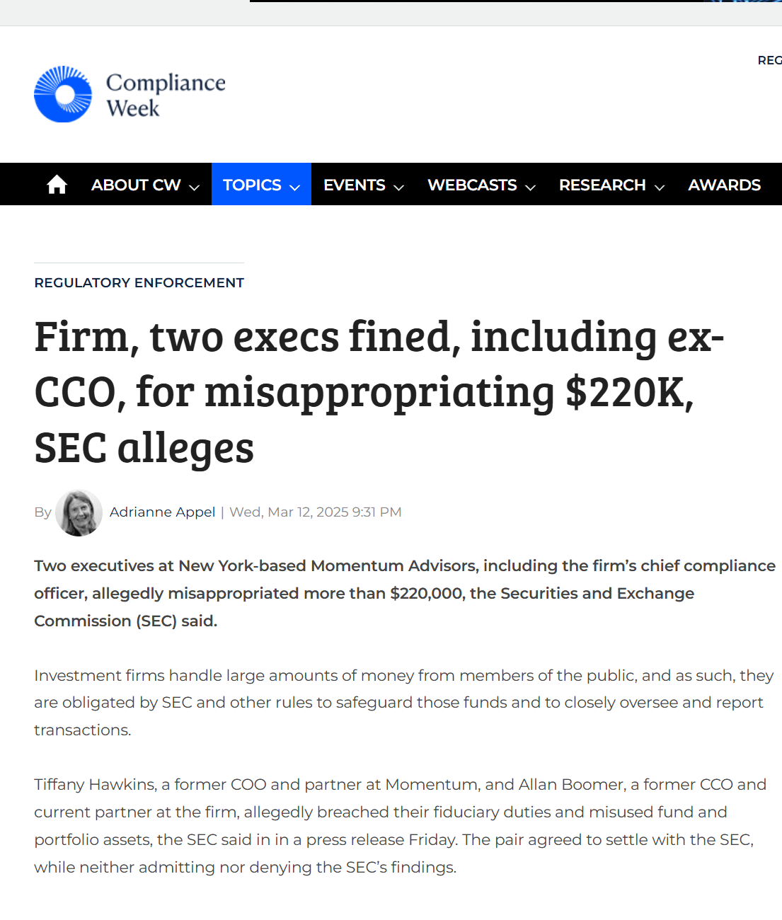 Allan Boomer SEC fine news