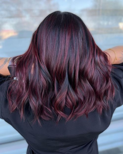 Burgundy Berry Balayage for Mid-Length Hair