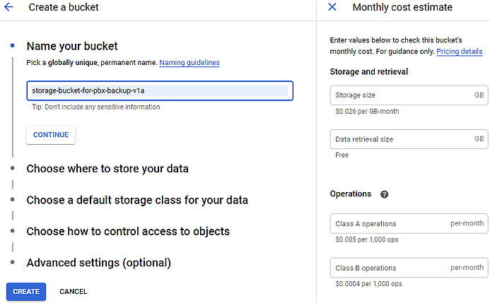 Configuring Google Cloud Storage for 3CX - Create a bucket