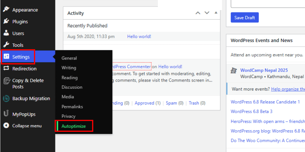 Go to  Autoptimize Option