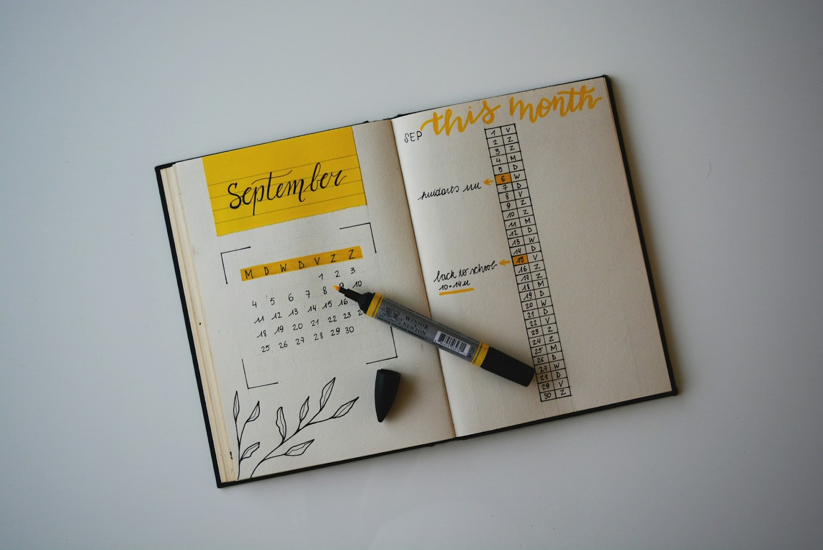 A colorful bullet journal open to a page filled with creative layouts, doodles, and organized notes for planning.