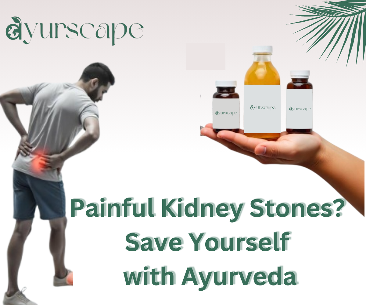 Buy Ayurvedic Products for Kidney Stone Relief - Image of a person with kidney stone and ayurvedic products