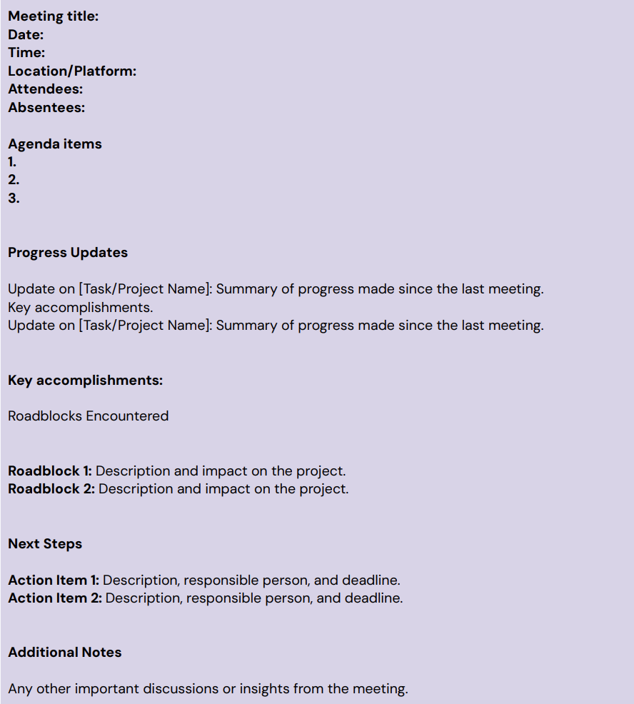 Project-Specific Meeting Notes Template