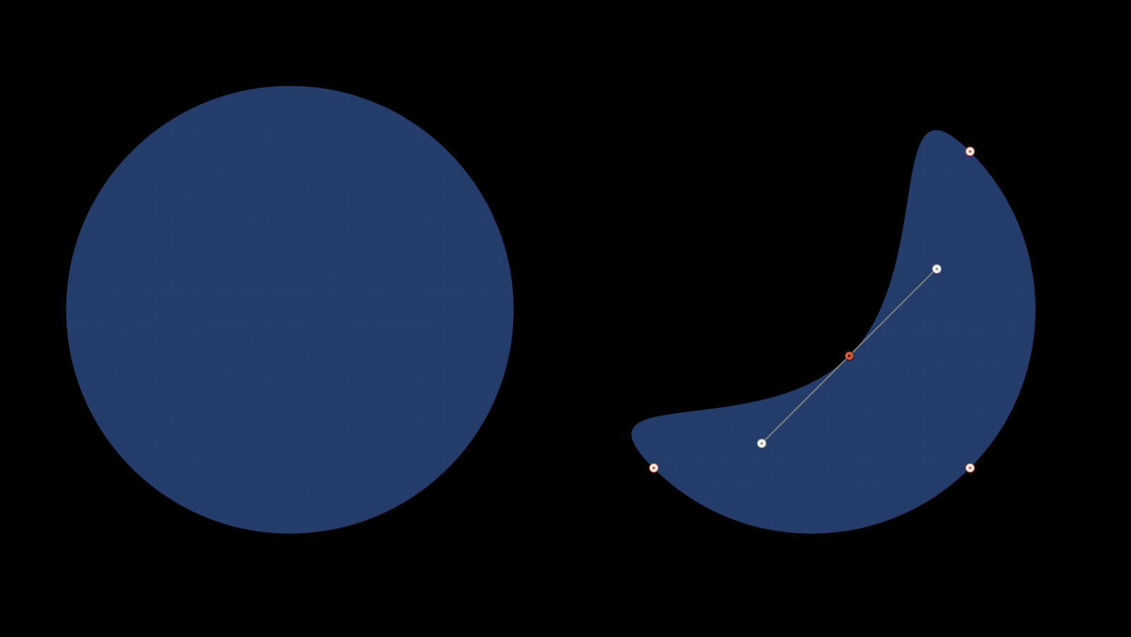 A circle and a crescent shape. The crescent shape has four anchor points.