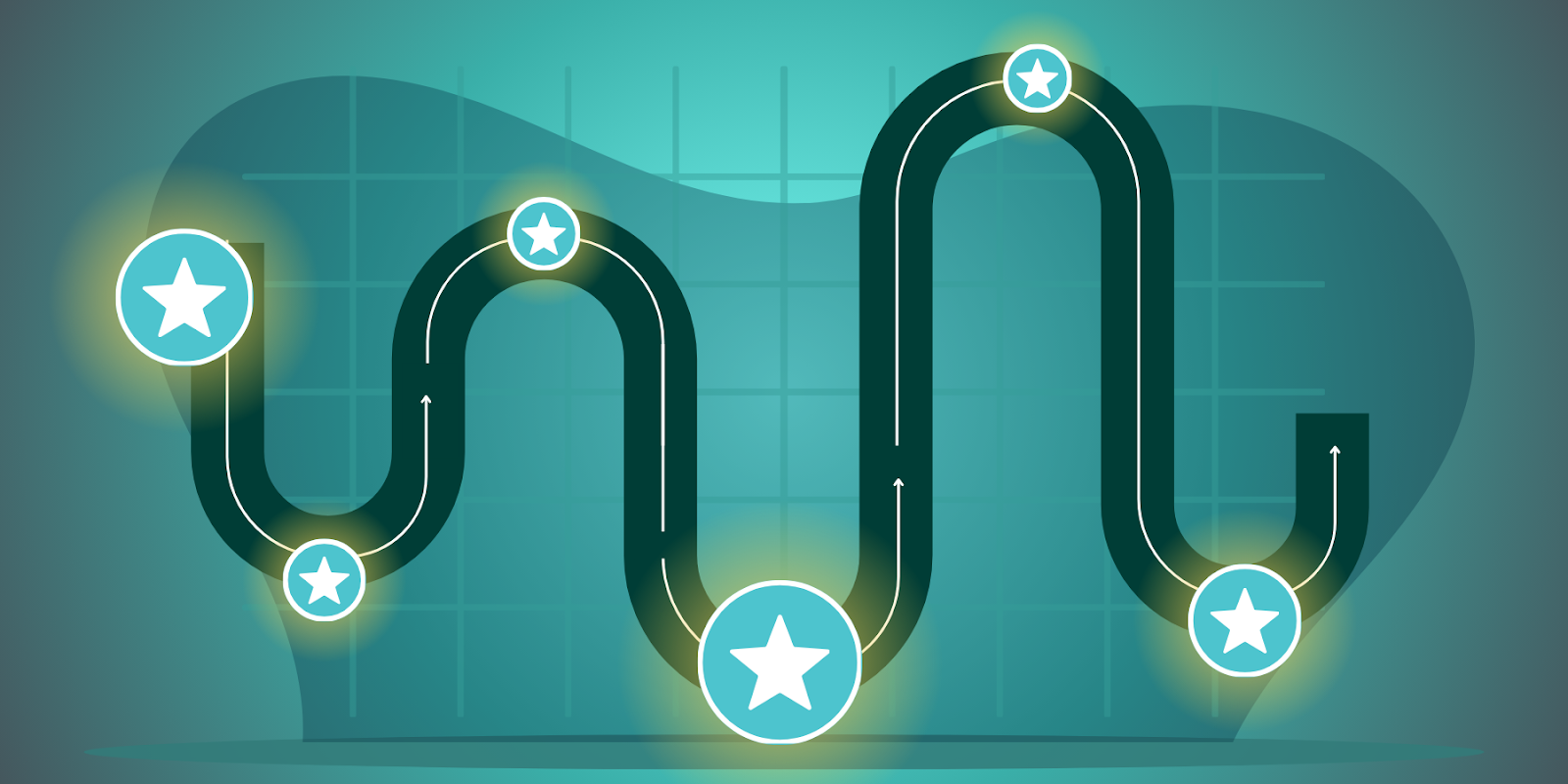 Illustration of a customer journey with multiple interactions, demonstrating the multi-touch attribution model by analyzing and highlighting all interactions based on their influence on conversion.