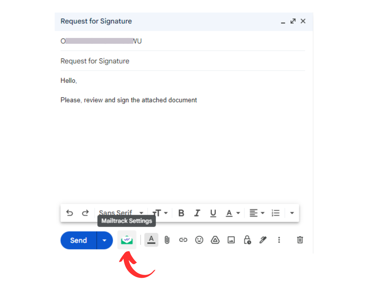 Requesting e-signatures for real estate contracts using Mailsuite: Click Mailsuite Settings after composing your email