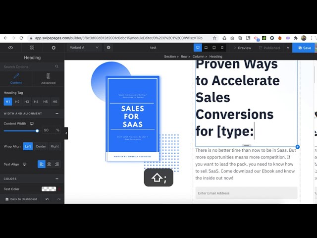 Image of the Swipe Pages interface showing how dynamic text replacement works