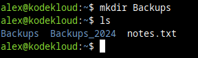 Screenshot showing how to create a directory with the "mkdir" command