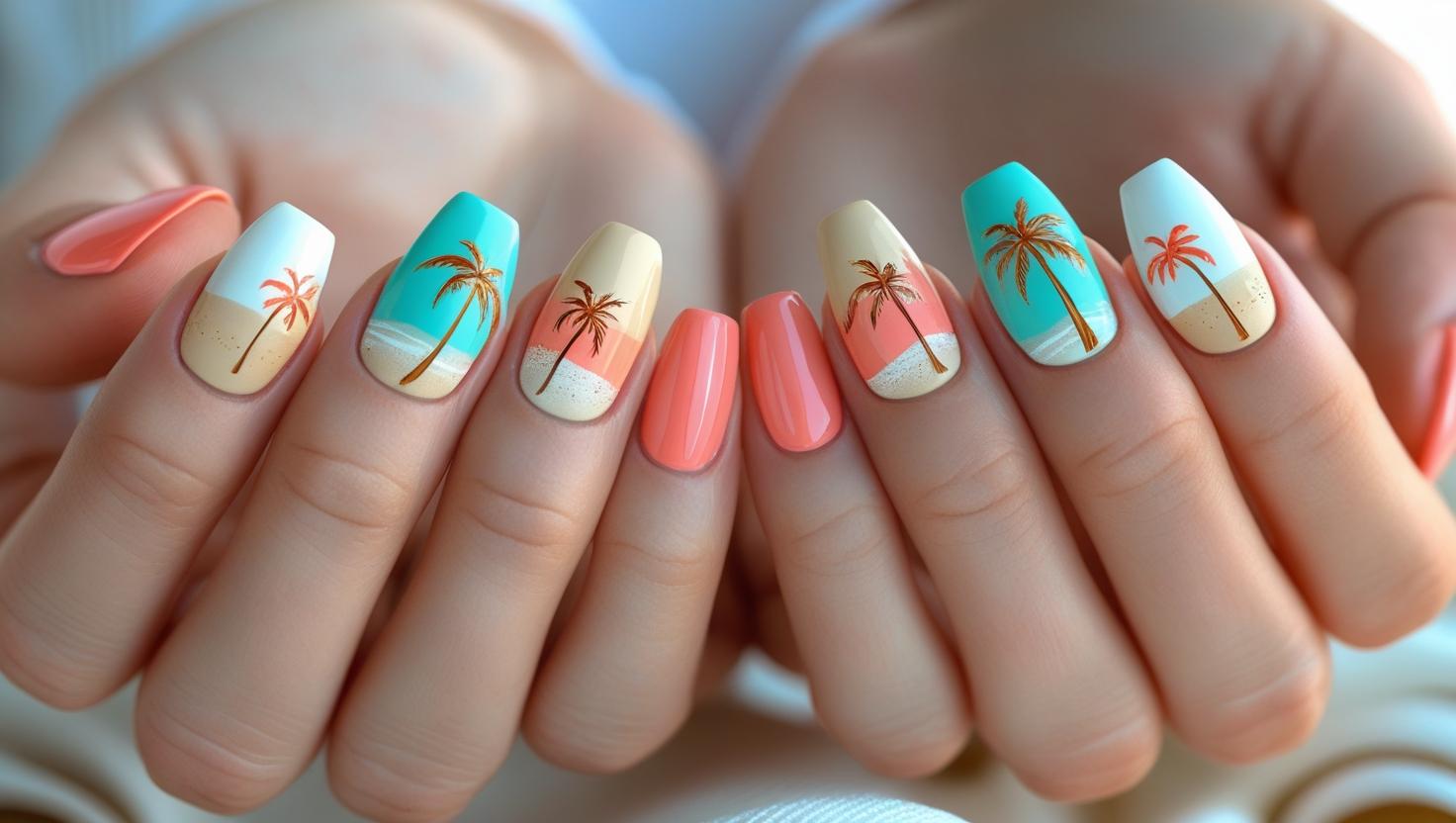Palm tree designs beach nail